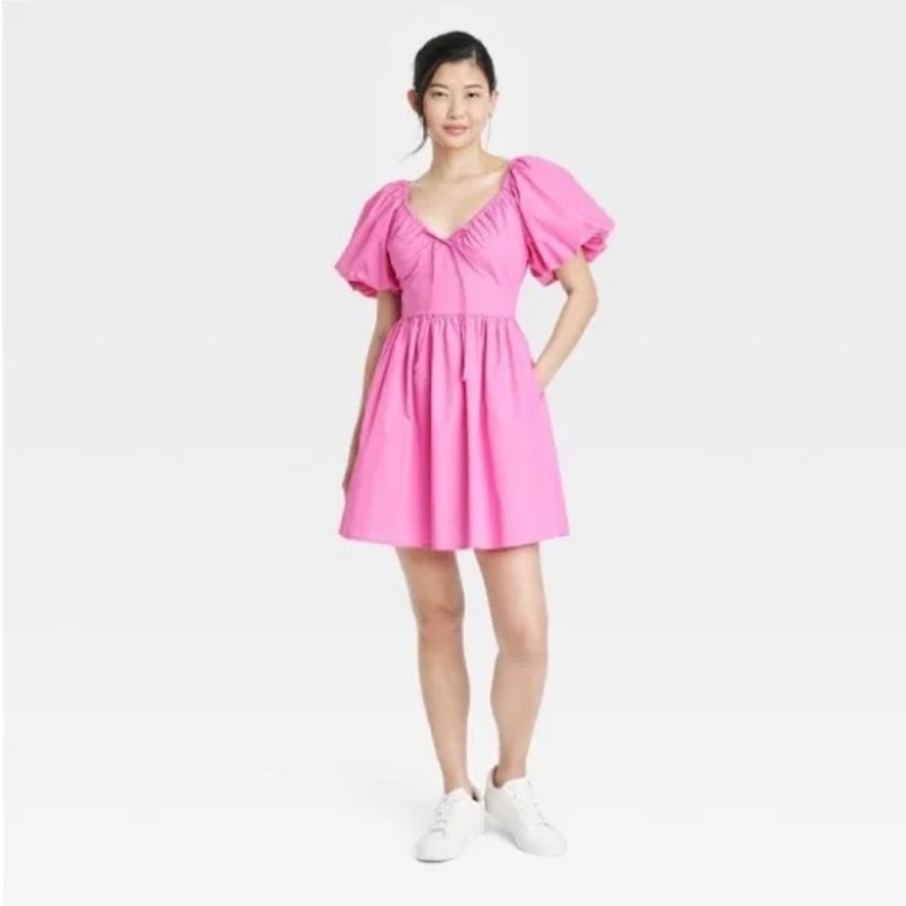 A New Day Puff Sleeve Poplin Dress / Pink Mini Dress